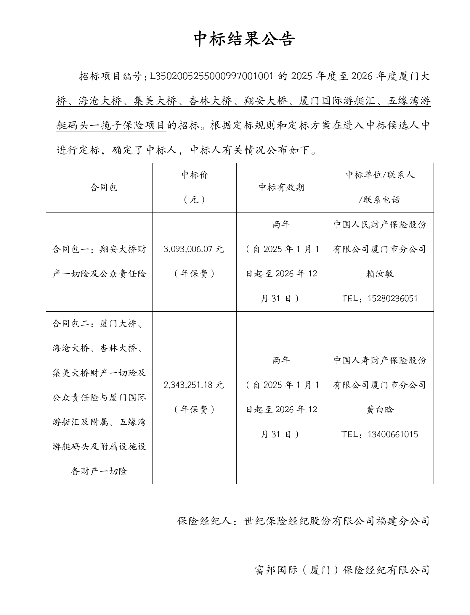 中標結(jié)果公告-2025年度至2026年度廈門大橋、海滄大橋、集美大橋、杏林大橋、翔安大橋、廈門國際游艇匯、五緣灣游艇碼頭一攬子保險項目_01.png