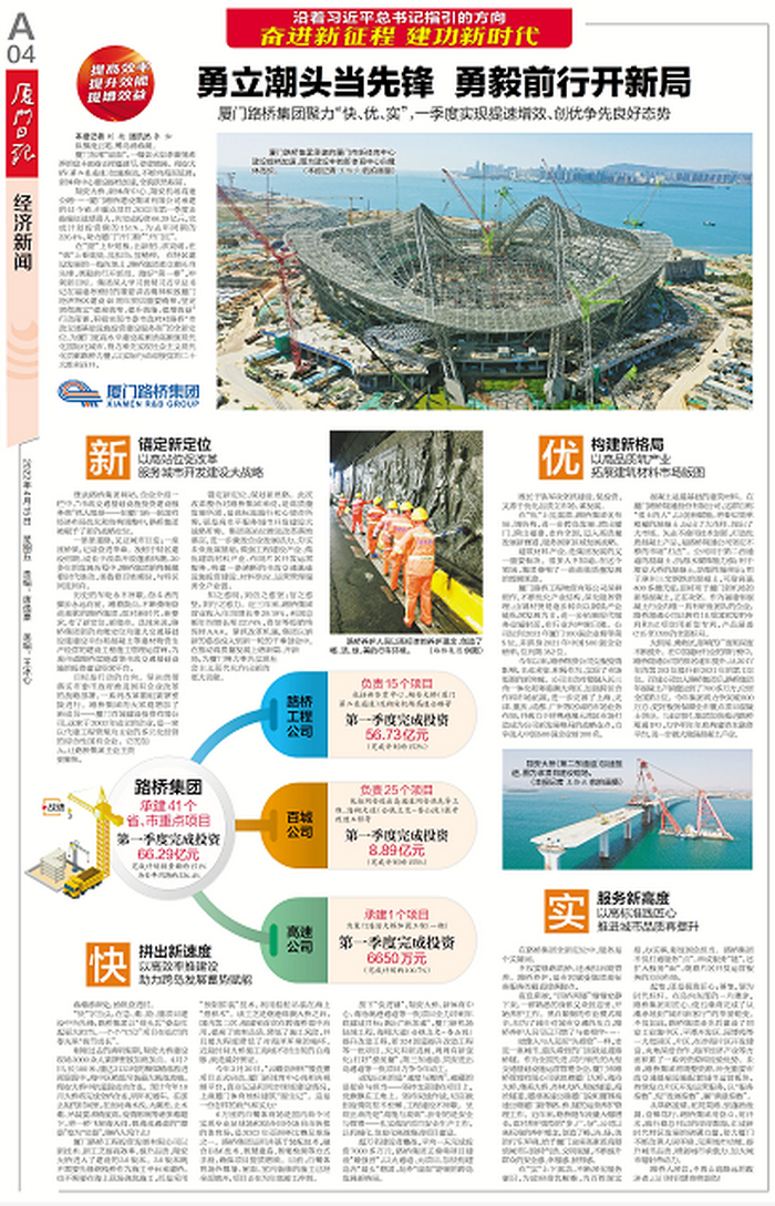 20220415【黨辦】廈門(mén)日?qǐng)?bào)：勇立潮頭當(dāng)先鋒  勇毅前行開(kāi)新局—— 廈門(mén)路橋集團(tuán)聚力“快、優(yōu)、實(shí)”，一季度實(shí)現(xiàn)提速增效、創(chuàng)優(yōu)爭(zhēng)先良好態(tài)勢(shì)_調(diào)整大小.png
